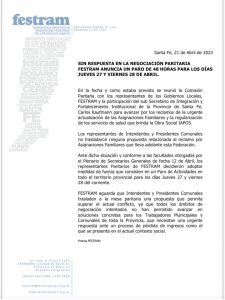 El comunicado que FESTRAM dio a conocer este viernes