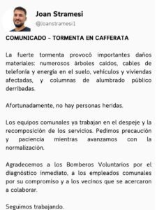 El comunicado de Presidente Comunal, Joan Stramesi